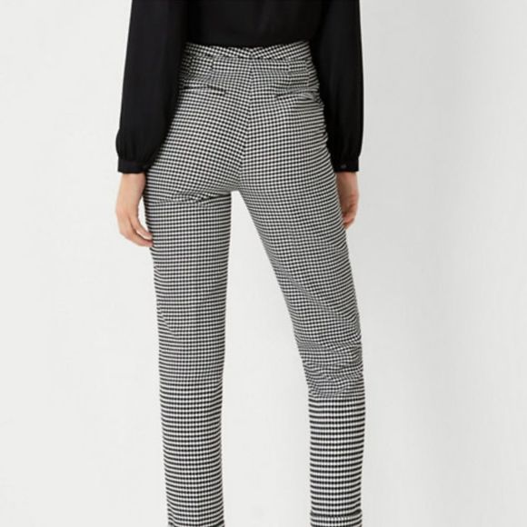 Ann‎ Taylor 00P Petite High Waist Everyday Ankle Pant in Houndstooth Black White - Picture 4 of 5